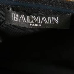 Pre Owned Balmain Black Crepe Gold Striped Embellished Strapless Mini Dress M