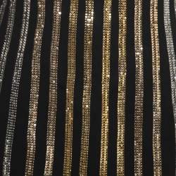 Pre Owned Balmain Black Crepe Gold Striped Embellished Strapless Mini Dress M