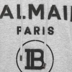 Pre Owned Balmain Grey Logo Printed Hooded Sweatshirt L