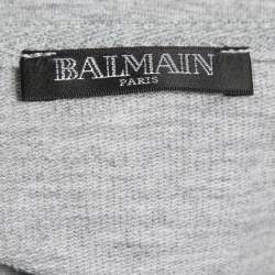 Pre Owned Balmain Grey Logo Printed Hooded Sweatshirt L