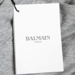 Pre Owned Balmain Grey Logo Printed Hooded Sweatshirt L