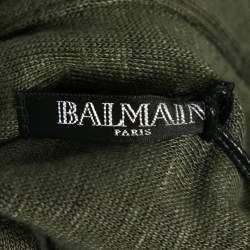 Balmain Kaki Green Knit Button-Embellished Belted Mini Dress M 