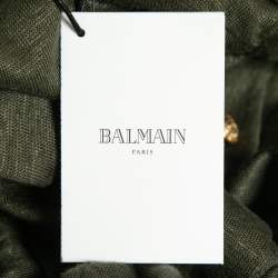 Balmain Kaki Green Knit Button-Embellished Belted Mini Dress M 