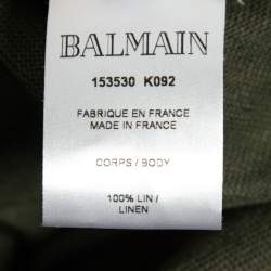Balmain Kaki Green Knit Button-Embellished Belted Mini Dress M 