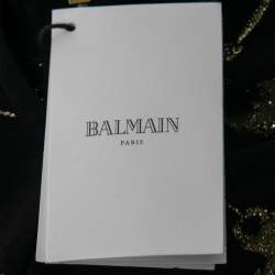 Balmain Black Stretch-Knit Metallic Tulle Paneled Bodysuit L