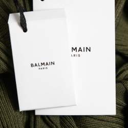 Pre Owned Balmain Olive Green Stretch Knit Midi Dress M