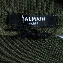 Pre Owned Balmain Olive Green Stretch Knit Midi Dress M