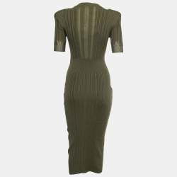 Pre Owned Balmain Olive Green Stretch Knit Midi Dress M