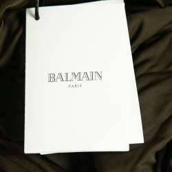 Pre Owned Balmain Olive Green Stretch Knit Ruched Mini Dress M