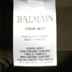 Pre Owned Balmain Olive Green Stretch Knit Ruched Mini Dress M