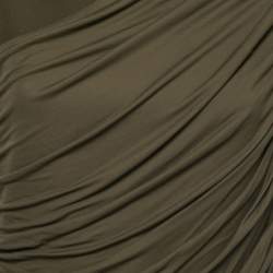 Pre Owned Balmain Olive Green Stretch Knit Ruched Mini Dress M