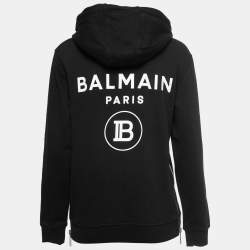 Pre Owned Balmain Black Cotton Rhinestone Embellished Hooded Sweatshirt S