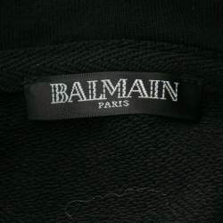 Pre Owned Balmain Black Cotton Rhinestone Embellished Hooded Sweatshirt S