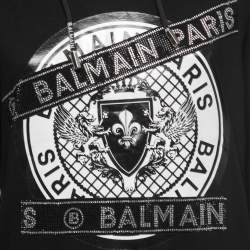 Pre Owned Balmain Black Cotton Rhinestone Embellished Hooded Sweatshirt S