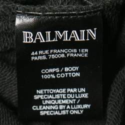 Pre Owned Balmain Black Cotton Rhinestone Embellished Hooded Sweatshirt S