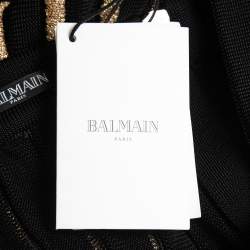 Pre Owned Balmain Black/Gold Ribbed Lurex Knit Midi Skirt L