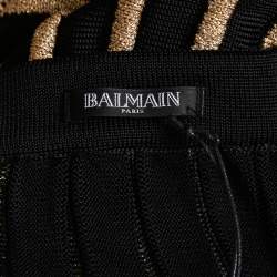 Pre Owned Balmain Black/Gold Ribbed Lurex Knit Midi Skirt L