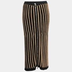 Pre Owned Balmain Black/Gold Ribbed Lurex Knit Midi Skirt L