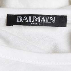 Balmain Cream Logo Print Jersey Button Detail T-Shirt M