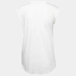 Balmain Cream Logo Print Jersey Button Detail T-Shirt M