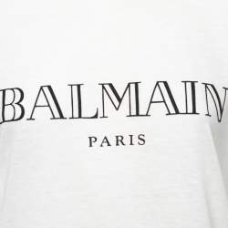 Balmain Cream Logo Print Jersey Button Detail T-Shirt M