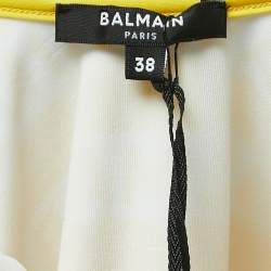 Balmain Yellow Logo Print Striped Nylon Swimsuit M