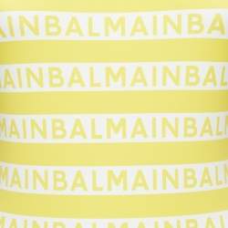 Balmain Yellow Logo Print Striped Nylon Swimsuit M