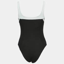 Pre Owned Balmain Black Jersey Button Detailed Swimsuit M