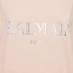 Pre Owned Balmain Light Orange Logo Print Cotton Button Detailed Tank Top XL