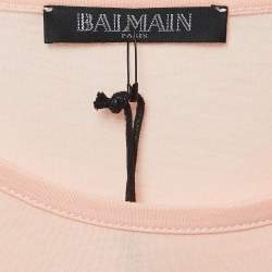 Pre Owned Balmain Light Orange Logo Print Cotton Button Detailed Tank Top XL
