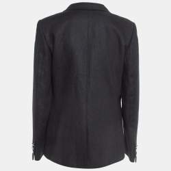 Pre Owned Balmain Black Contrast Collar Linen Single Breasted Blazer XL