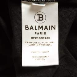 Balmain Black Logo Print Cotton Button Embellished T-Shirt S