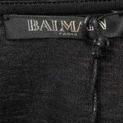 Balmain Black Logo Print Cotton Button Embellished T-Shirt S