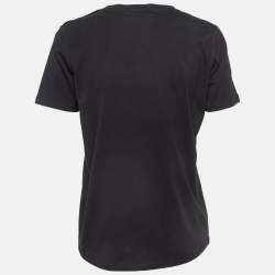 Balmain Black Logo Print Cotton Button Embellished T-Shirt S