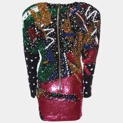 Pre Owned Balmain Multicolor Sequin Embellished Mini Dress S