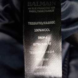 Pre Owned Balmain Navy Blue Wool Zip Detail Slim Fit Jacket M