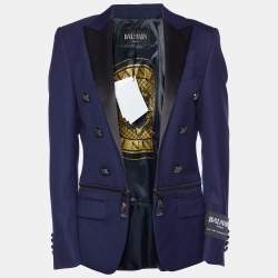 Pre Owned Balmain Navy Blue Wool Zip Detail Slim Fit Jacket M