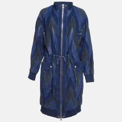 Balmain Blue Suede and Leather Long Zip-Up Jacket M