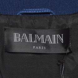 Balmain Blue Suede and Leather Long Zip-Up Jacket M