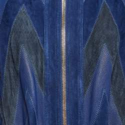 Balmain Blue Suede and Leather Long Zip-Up Jacket M