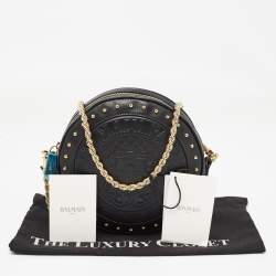 Pre Owned Balmain Black Leather Disco Crossbody Bag