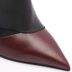 Balmain Burgundy/Black Leather and Elastic Pointed Toe Pumps Size 36