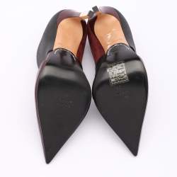 Balmain Burgundy/Black Leather and Elastic Pointed Toe Pumps Size 36