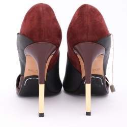 Balmain Burgundy/Black Leather and Elastic Pointed Toe Pumps Size 36