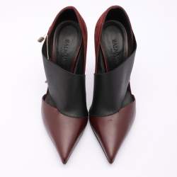 Balmain Burgundy/Black Leather and Elastic Pointed Toe Pumps Size 36