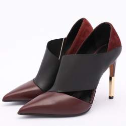 Balmain Burgundy/Black Leather and Elastic Pointed Toe Pumps Size 36