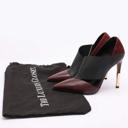 Balmain Burgundy/Black Leather and Elastic Pointed Toe Pumps Size 36