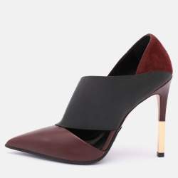 Balmain Burgundy/Black Leather and Elastic Pointed Toe Pumps Size 36