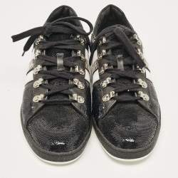Balmain Black/White Leather and Sequins Lace Up Sneakers Size 38