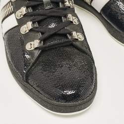 Balmain Black/White Leather and Sequins Lace Up Sneakers Size 38